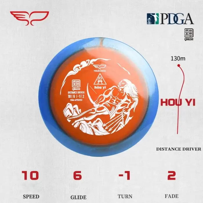 Frisbee Yikun Disc-Golf Distance Driver HOUYI Glaze Line - caractéristiques