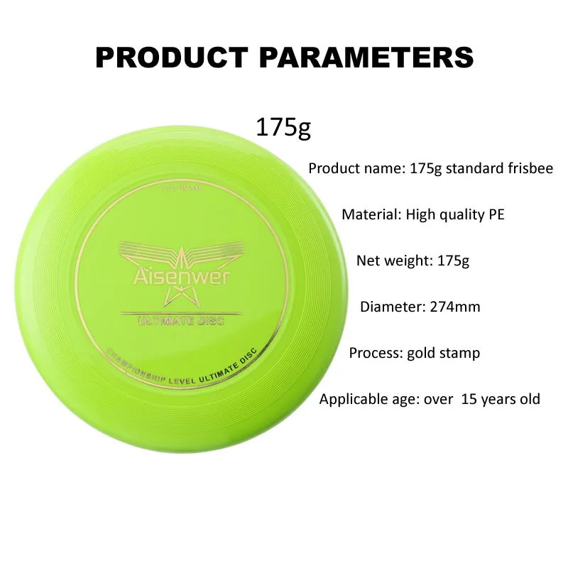 Frisbee Ultimate adultes - Aisenwer Ultimate Disc Vert 175g - Caractéristiques