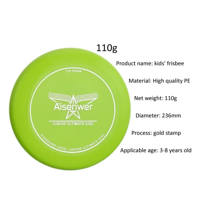 Frisbee pour enfants de 3 à 8 ans- Aisenwer Ultimate Disc Vert 110g - Caractéristiques